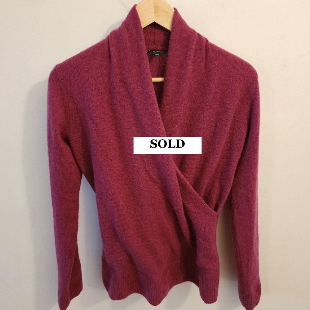 41 Hawthorn Berry Pink Magenta 100% Cashmere Wrap Sweater Sz Small Coquette Lux